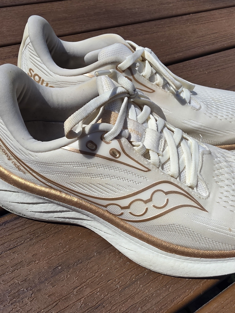 Saucony Ride White and Rose Gold Running Shoes